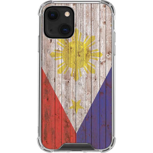 Philippines Flag Dark Wood iPhone 14 Clear Case